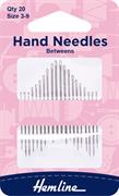 HAND NEEDLE - BETWEENS 20PACK, SIZE 3-9